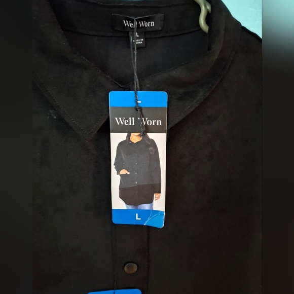 Well Worn Shirt Jacket Women's Large Black Brushed Suede Feel 2 Pockets NWT - Picture 7 of 7